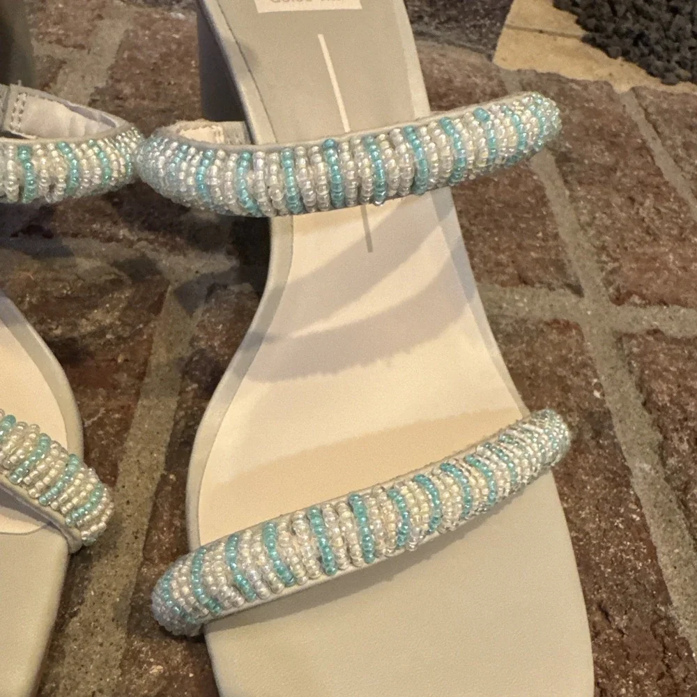Dolce Vita Womens Nolah Beaded Sandals Mint Multi Leather Block Heel Slides 8.5